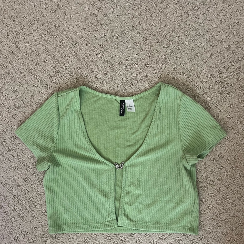 Green Ribbed Crop Top